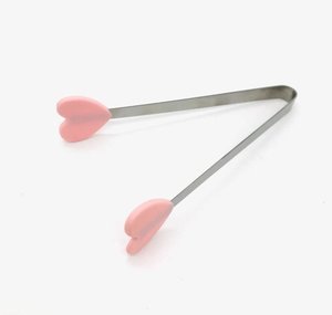 粉紅色心形不銹鋼迷你食物夾食品夾[G20]